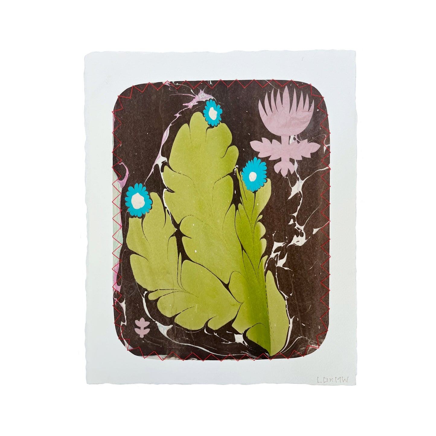 Growing Season by Louisa Dunn x Morgan Elvington Walker — original gouache, cotton rag, and thread collage, 10.5×13 in. Midnight Gallery.