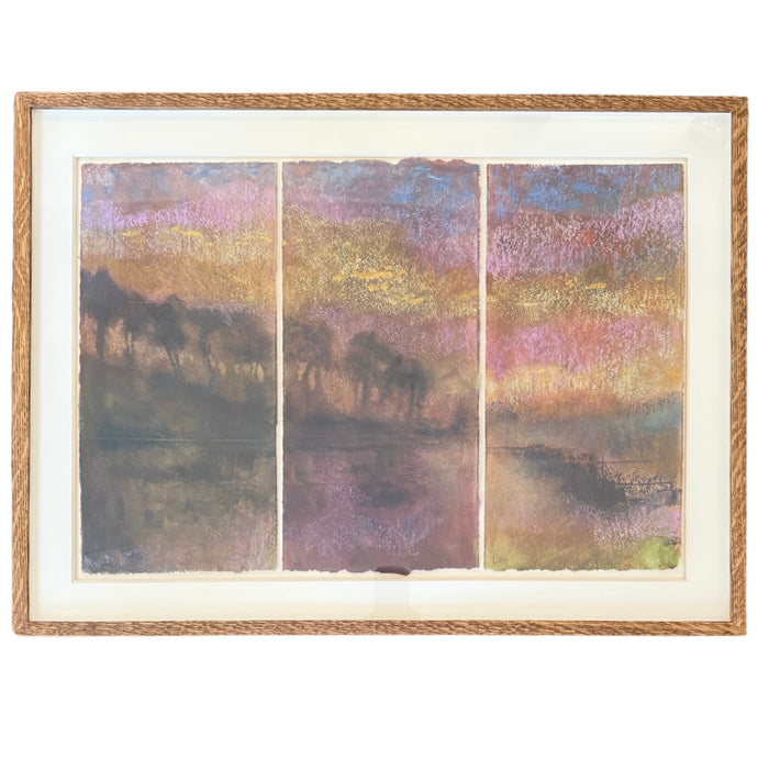 Night Woke Up to Blush by Liz Curtis — original mixed media on paper, 29.75×22 in, framed. Midnight Gallery.