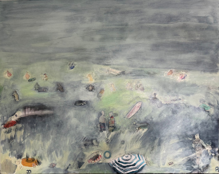 The Wave Players by David Keel — original oil and transfer on canvas, 60×48 in. Midnight Gallery.