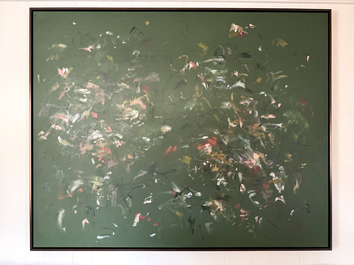Late Summer in Appalachia by Marcy Parks — original acrylic and graphite on canvas, 60×48 in, framed in gold metal frame. Midnight Gallery.