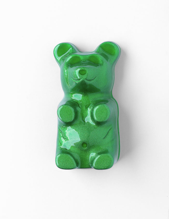 Mary Jane Gummy Bear by Olivia Bonilla — original plaster, automotive paint, and resin sculpture, 5×10×5 in. Midnight Gallery.
