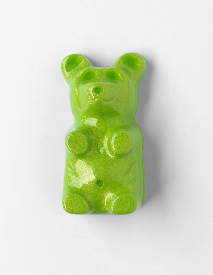 Sweet Pea Gummy Bear by Olivia Bonilla — original plaster, automotive paint, and resin sculpture, 5×10×5 in. Midnight Gallery.