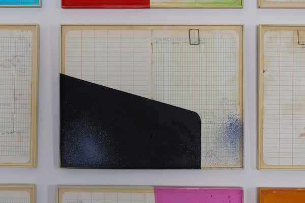 The Nerves to See by Robbie Austin — original acrylic on used field book paper, framed, 10×8 in. Midnight Gallery.