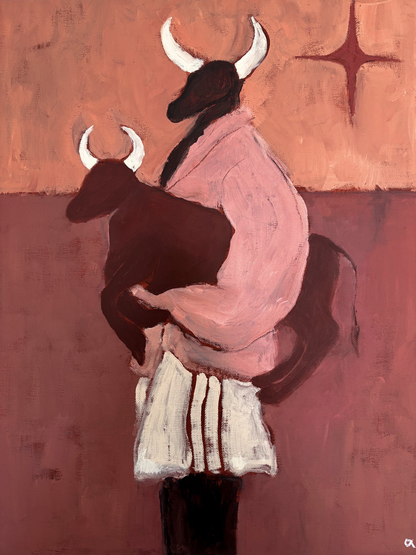 Amalfi Bull by Anna Munro — original acrylic and oil pastel on canvas, 24×36 in. Midnight Gallery.
