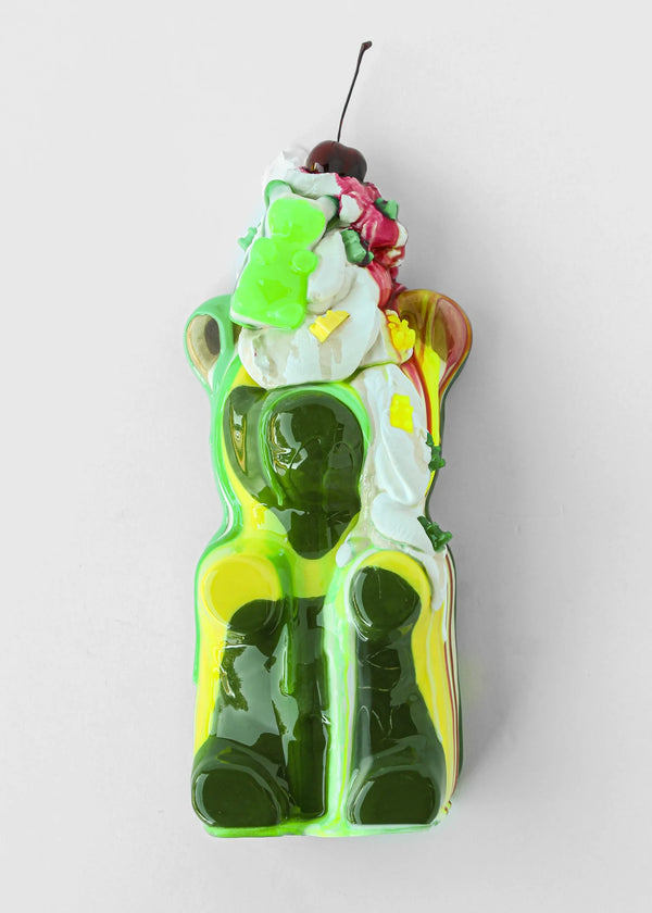 Sour But Sweet Gummy Bear by Olivia Bonilla — original pigmented hydrocal, acrylic paint, and resin sculpture, 5×15×5 in. Midnight Gallery.