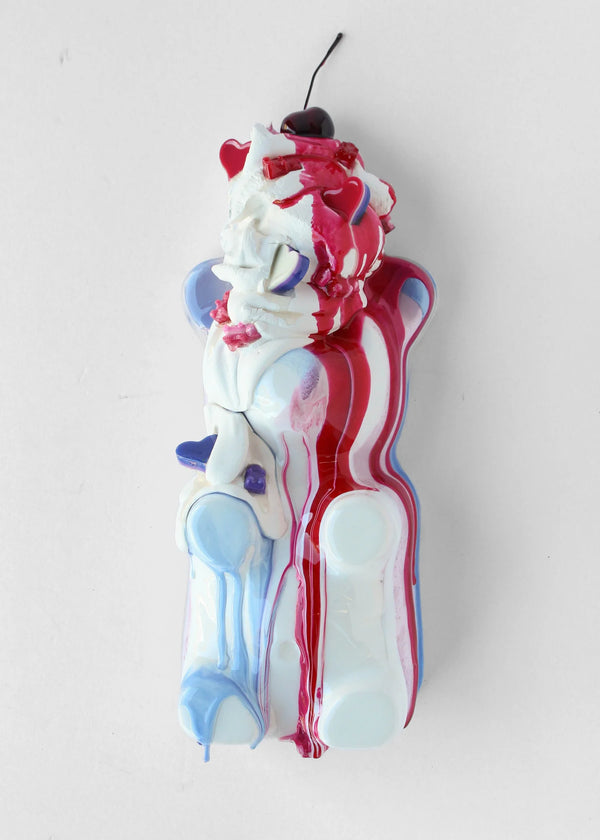 Cotton Candy Dreams Gummy Bear by Olivia Bonilla — original pigmented hydrocal, acrylic paint, and resin sculpture, 5×15×5 in. Midnight Gallery.