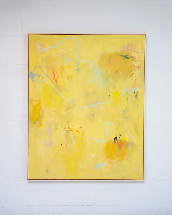 Change of Plans by Jake Snowden — original acrylic and oil stick on canvas, 48×60 in, framed in maple floater frame. Midnight Gallery.