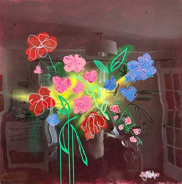 Cassiopeia by Lauren Kelp — original resin and mixed media on wood panel, 36×36 in. Midnight Gallery.