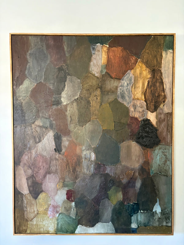 As a ghost of your own prior days №310 by Maggie Macdonald — original acrylic, oil, oil pastel, and graphite on canvas, 48×60 in, framed. Midnight Gallery.