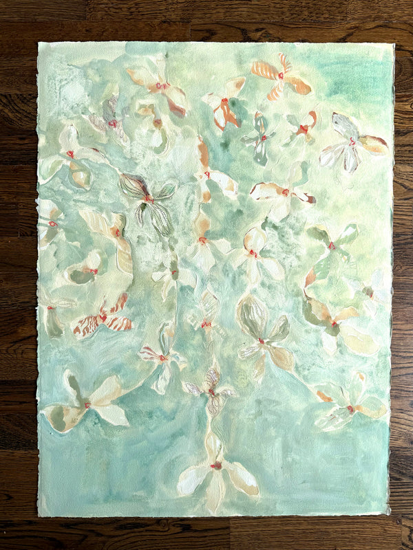 Spiraling by Shelby Wimberly — original mixed media on paper, 22×30 in. Midnight Gallery.