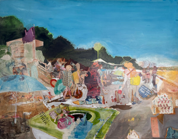 Beachwalkers by David Keel — original acrylic and transfer on canvas, 54×42 in. Midnight Gallery.