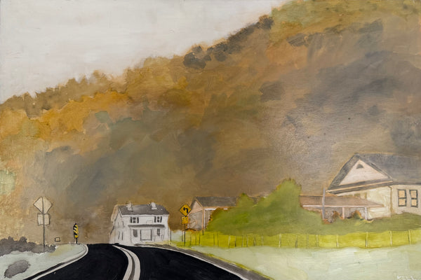 House on Road by David Keel — original oil on panel, 24×16 in. Midnight Gallery.