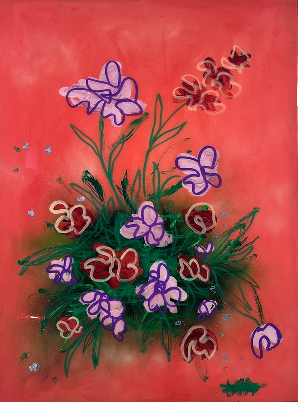Good on You by Lauren Kelp — original spray paint and mixed media on cradled wood, 30×40 in. Midnight Gallery.