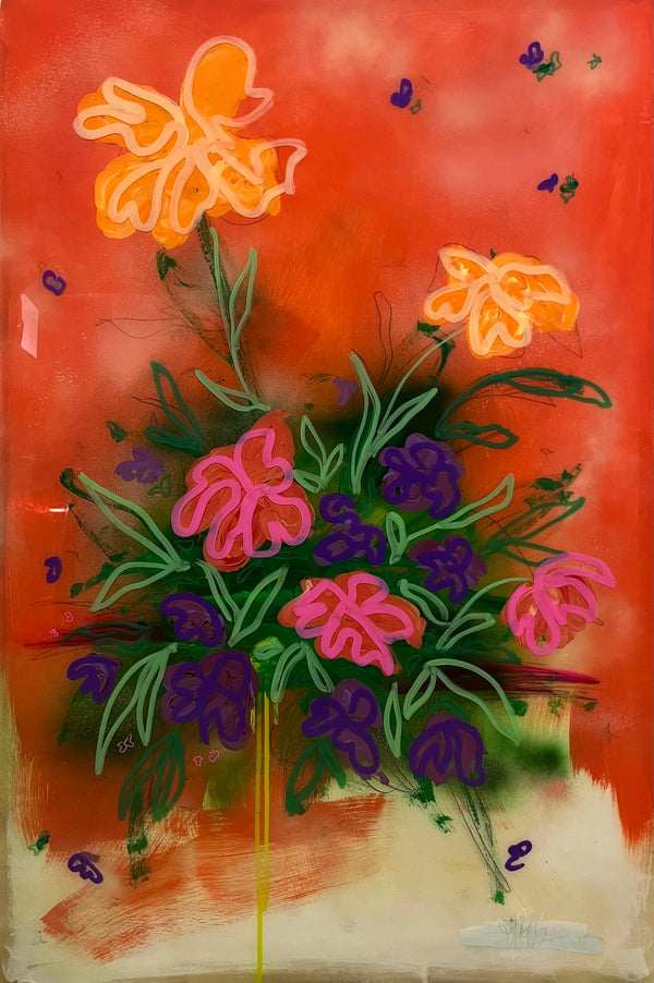 Rough Winds v.2 by Lauren Kelp — original spray paint and mixed media on cradled wood, 24×36 in. Midnight Gallery.
