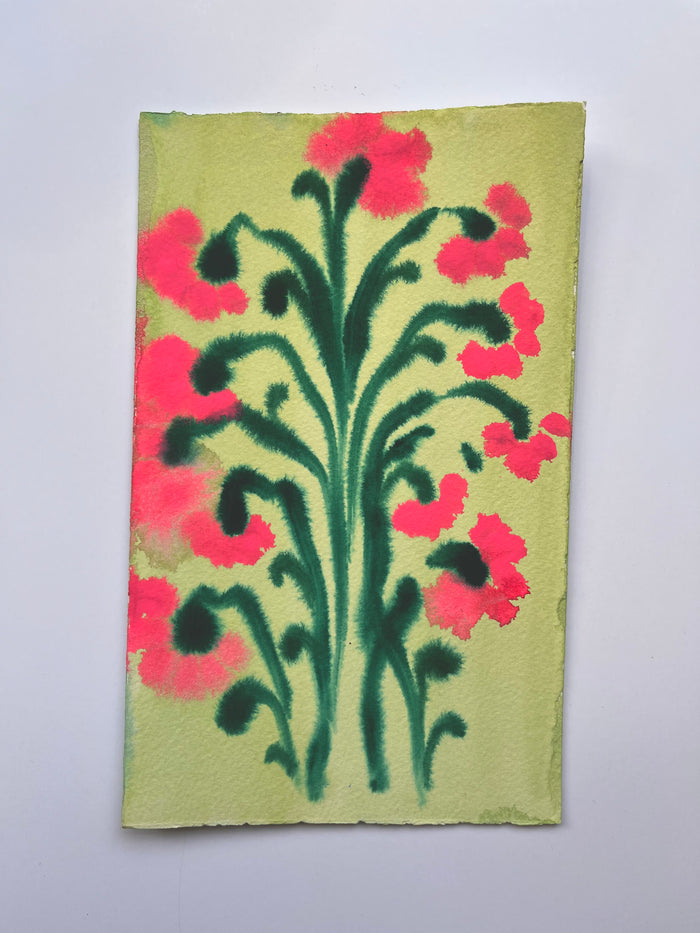 Fiori VI by Morgan Elvington Walker — original gouache on paper, 4×8 in. Midnight Gallery.