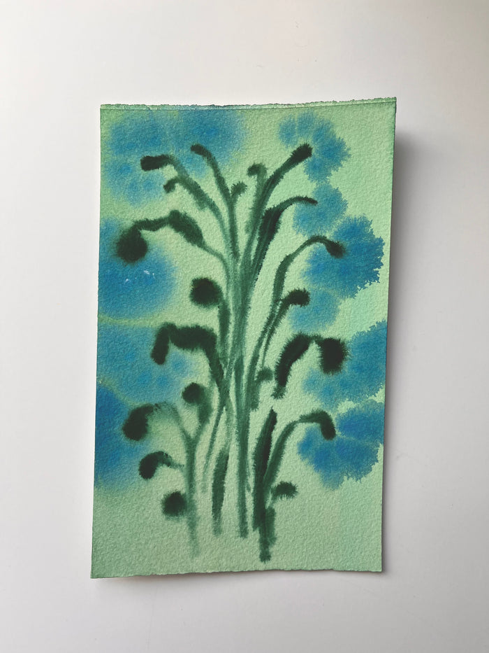 Fiori VIII by Morgan Elvington Walker — original gouache on paper, 4×8 in. Midnight Gallery.