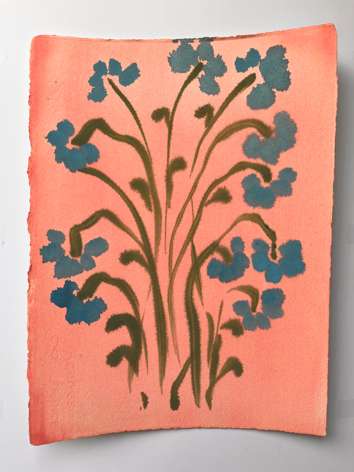 Fiori XVIII by Morgan Elvington Walker — original gouache on paper, 4×8 in. Midnight Gallery.