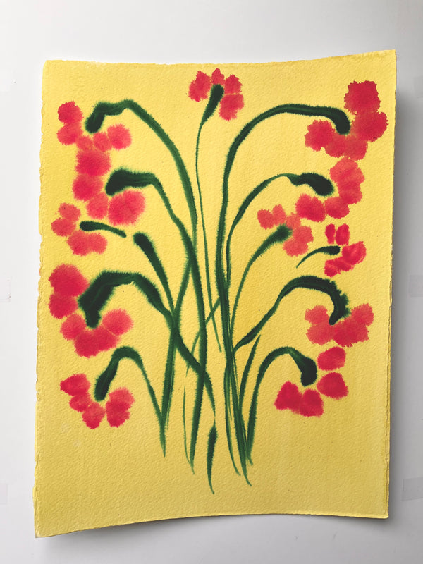Fiori XVI by Morgan Elvington Walker — original gouache on paper, 4×8 in. Midnight Gallery.