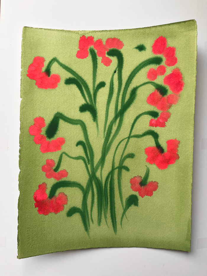 Fiori XVII by Morgan Elvington Walker — original gouache on paper, 4×8 in. Midnight Gallery.