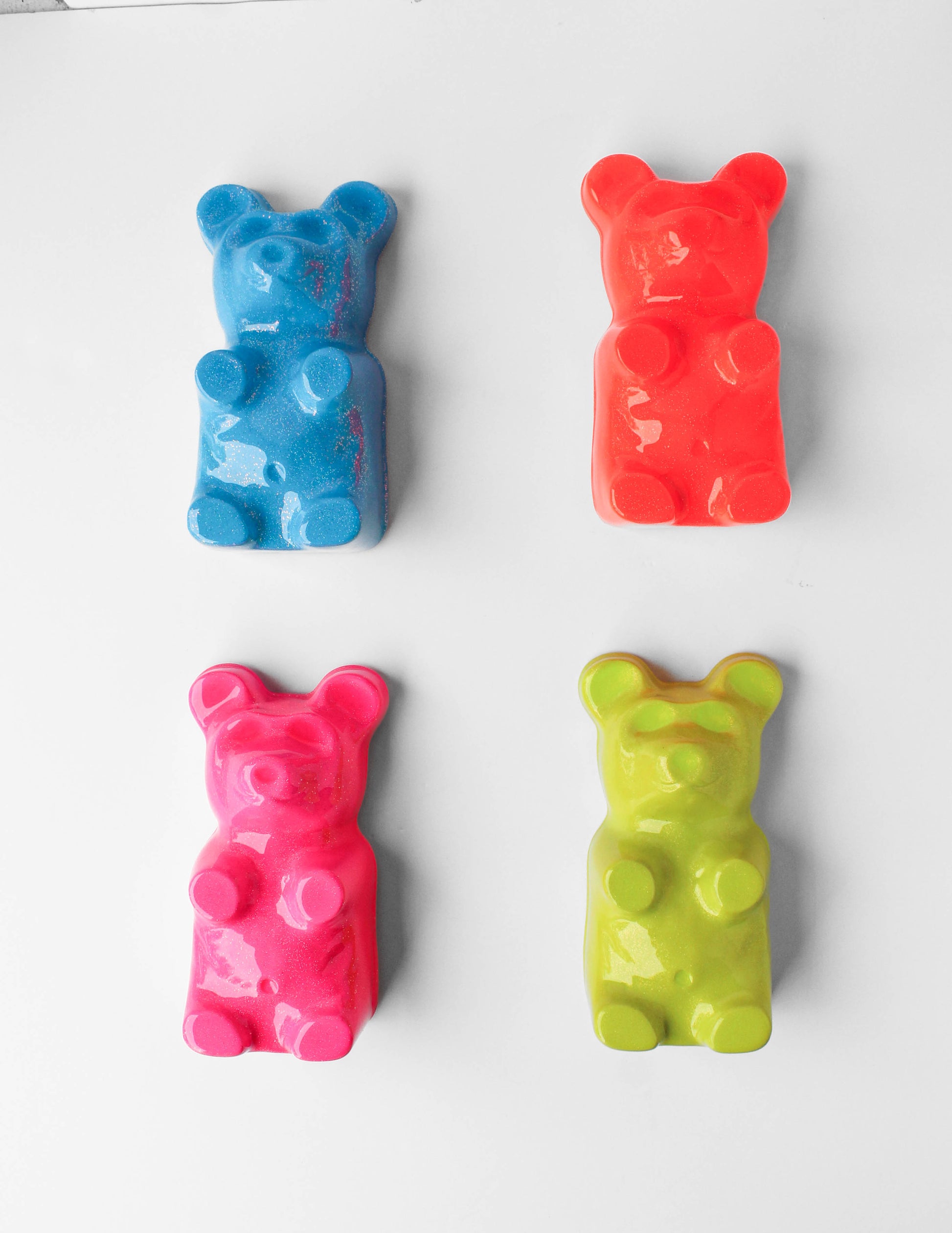 Gummy Bear sculpture series by Olivia Bonilla — original plaster, automotive paint, and resin sculpture, 5×10×5 in. Midnight Gallery.
