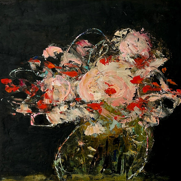 Hold On by Sali Swalla — original oil and mixed media on cradled wood, 10×10 in. Midnight Gallery.