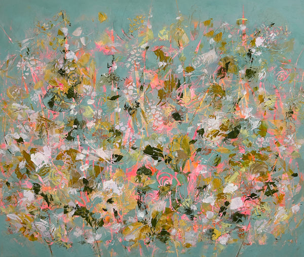 How I Wonder by Sali Swalla — original oil and mixed media on cradled wood, 36×30 in. Midnight Gallery.