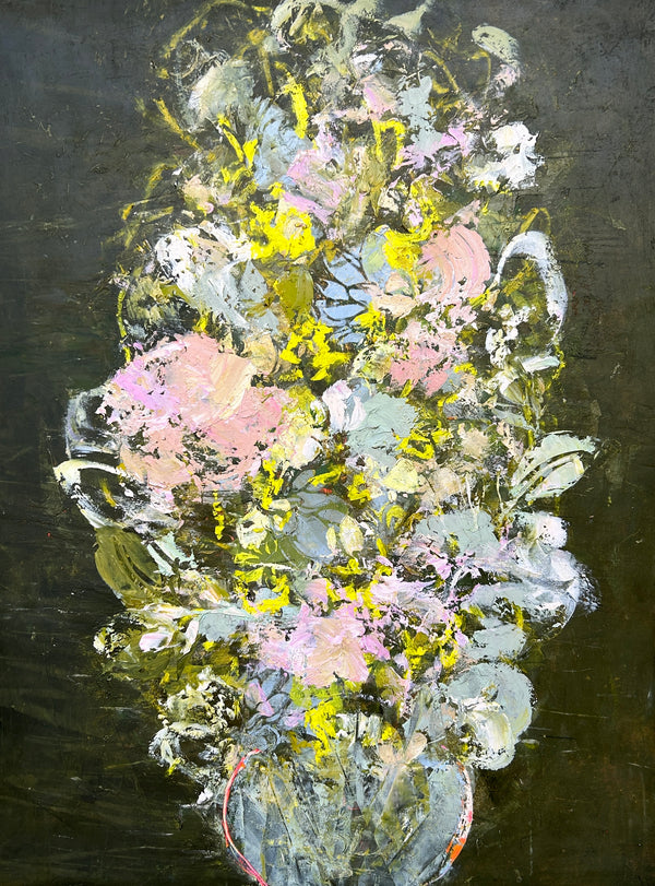 Soft Summer by Sali Swalla — original oil and mixed media on wood panel, 18×24 in. Midnight Gallery.