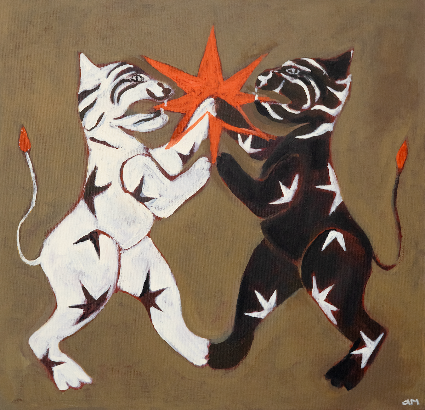 Dual Spirits by Anna Munro — original acrylic on canvas, 24×24 in. Midnight Gallery.