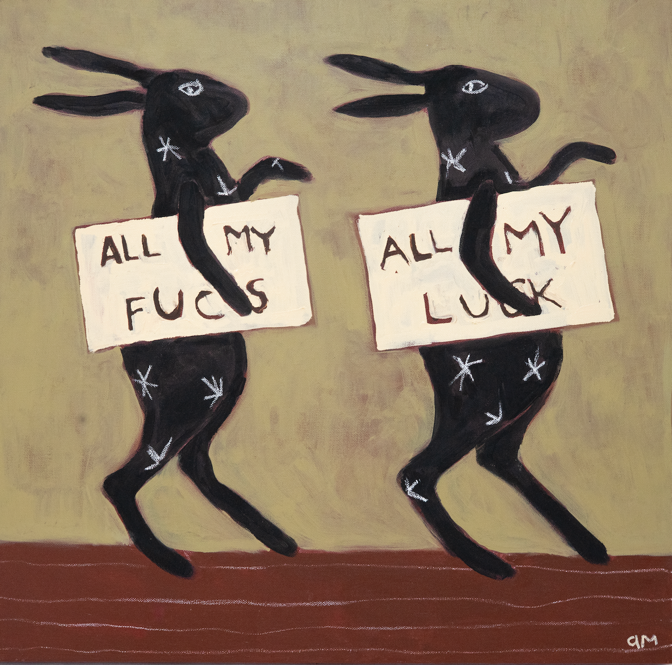 Lucky Pair by Anna Munro — original acrylic and oil pastel on canvas, 24×24 in. Midnight Gallery.