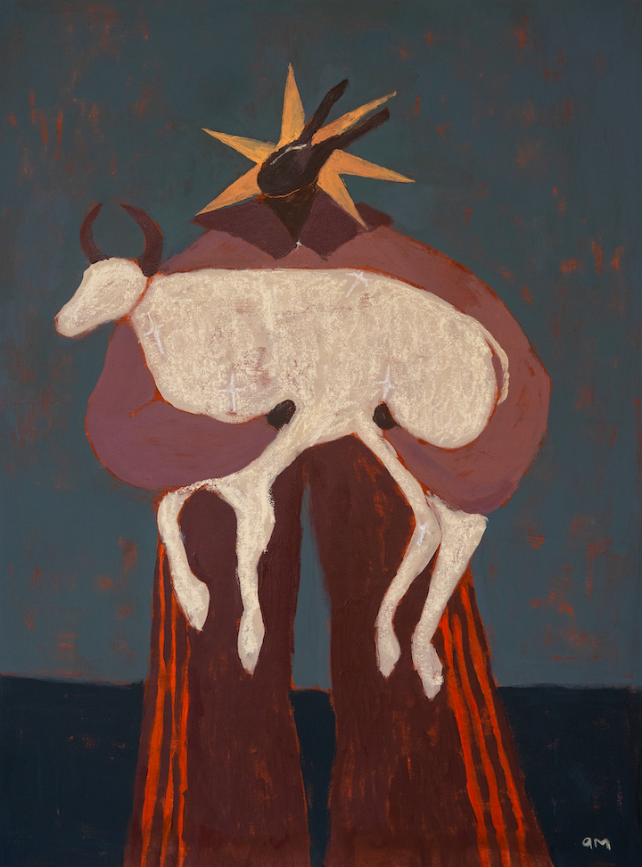 Winter Shelter by Anna Munro — original acrylic and oil pastel on canvas, 25.5×36 in. Midnight Gallery.