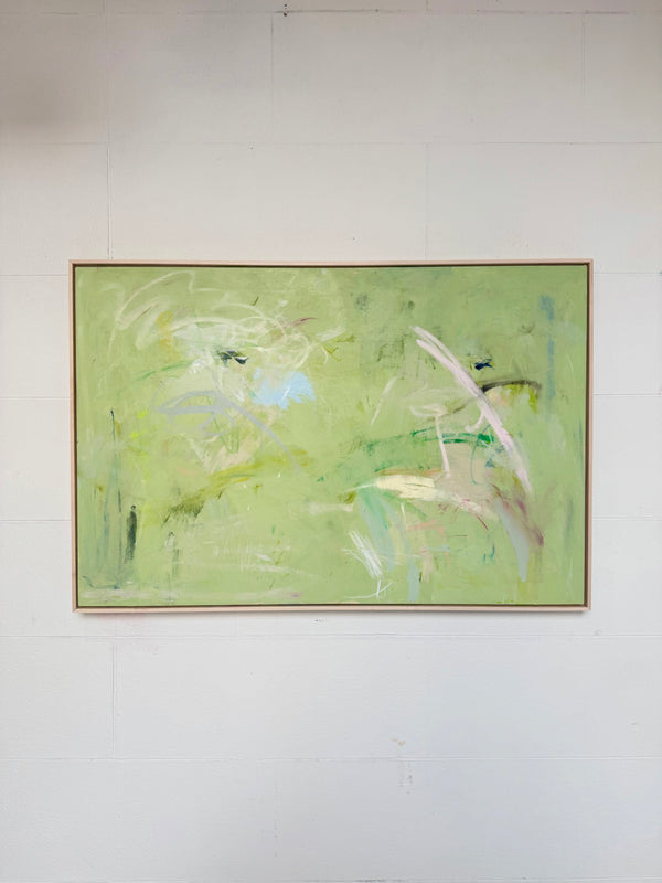 Spring In My Step by Jake Snowden — original acrylic on canvas, 40×32 in, framed. Midnight Gallery.