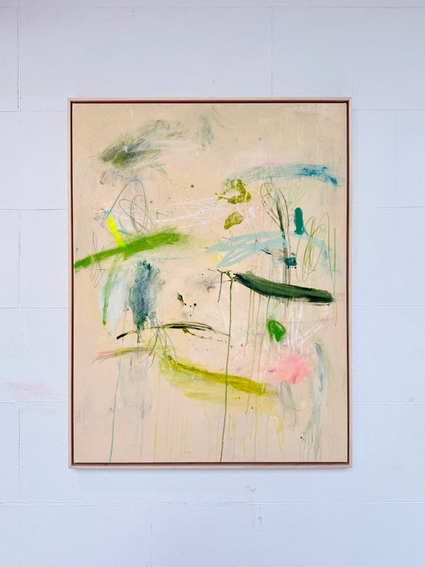 Tree House by Jake Snowden — original acrylic on canvas, 32×42 in, framed. Midnight Gallery.