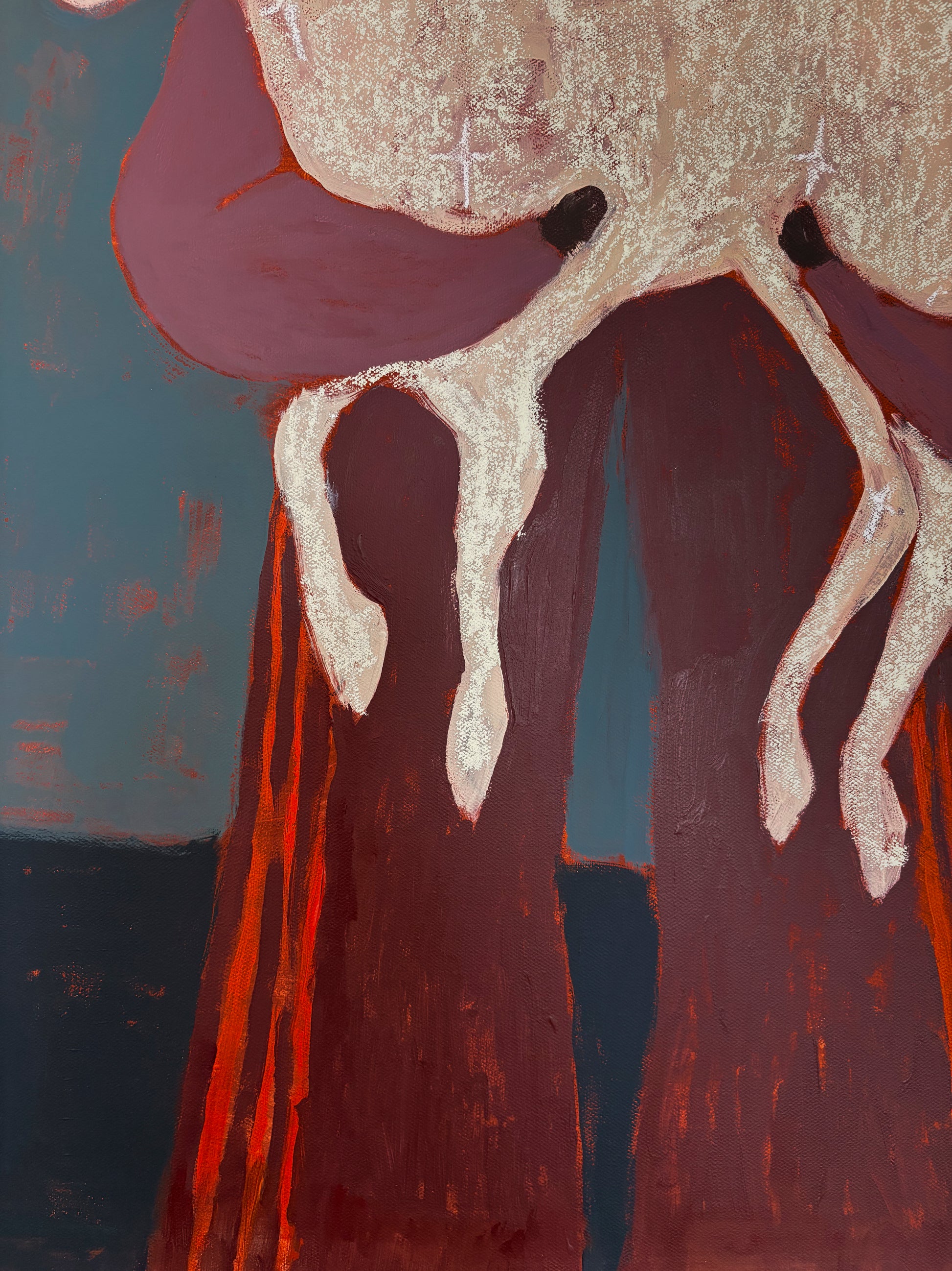 Winter Shelter by Anna Munro — original acrylic and oil pastel on canvas, 25.5×36 in. Midnight Gallery.