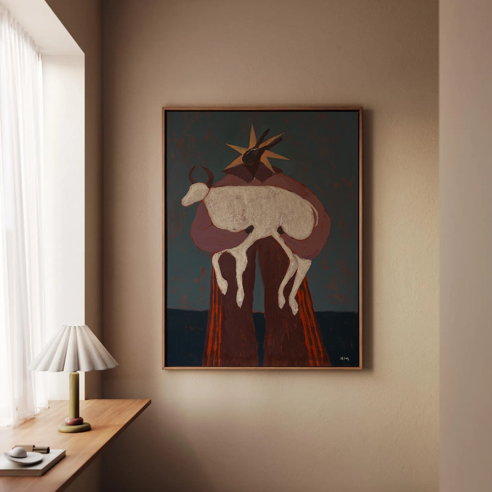Winter Shelter by Anna Munro — original acrylic and oil pastel on canvas, 25.5×36 in. Midnight Gallery.